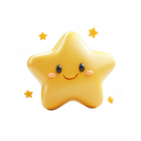 Adorable 3d icon happy star emoji character with blushing cheeks and large eyes, set against a transparent background png