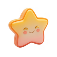 Adorable 3d icon happy star emoji yellow character with blushing cheeks and large eyes, set against a transparent background png