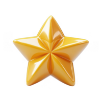 3d icon Shiny golden five pointed star floating against a transparent background, symbolizing joy and ideas of accomplishment and triumph png