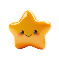 Adorable 3d icon happy star emoji yellow character with blushing cheeks and large eyes, set against a transparent background png