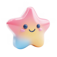 3d icon Colorful, glossy star emoji with a cheerful smile, conveying happiness, positivity, and good vibes png