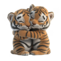 3d icon valentine Adorable tiger cubs hugging embrace with closed eyes, displaying love and affection against a see through backdrop png