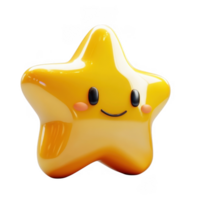 Adorable 3d icon happy star emoji character with blushing cheeks and large eyes, set against a transparent background png