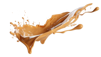 3d Dynamic caramel splashes and droplets in liquid form against a clear backdrop, ideal for food and beverage promotions a transparent background png