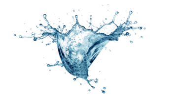 Graceful blue water splashing in crown shape, creating dynamic droplets against a transparent background, evoking freshness and purity png