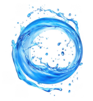 Realistic blue water splash swirling in a circle with drops isolated on transparent background png