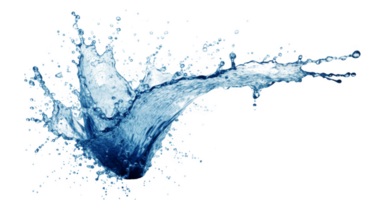 Graceful blue water splashing in crown shape, creating dynamic droplets against a transparent background, evoking freshness and purity png