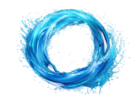 Graceful blue circle swirl water splash in crown shape, creating dynamic droplets against a transparent background, evoking freshness and purity png