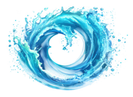 Circular splash of swirling, clean water creating dynamic droplets against a transparent background, evoking freshness and purity png
