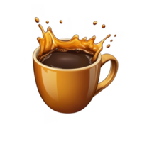3d icon brown ceramic mug filled with creamy chocolate milk creating a splash Mocha Mousse, isolated on a transparent background png
