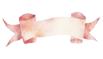 Pink watercolor ribbon banner isolated on transparent background, ideal for adding a touch of elegance to designs, invitations, and creative projects png