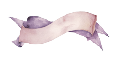 Lilac watercolor Vintage ribbon banner isolated on transparent background, ideal for adding a touch of elegance to designs, invitations, and creative projects png