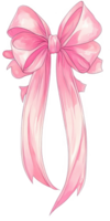 Elegant pink bow ribbon painted with watercolors, isolated on a transparent background, perfect for adding a touch of femininity to designs png