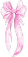 Elegant pink bow ribbon painted with watercolors, isolated on a transparent background, perfect for adding a touch of femininity to designs png
