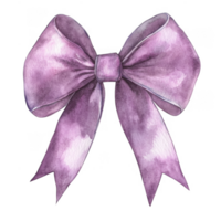 Elegant violet bow ribbon painted with watercolors, isolated on a transparent background, perfect for adding a touch of femininity to designs png