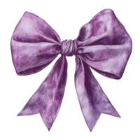 Elegant purple bow ribbon painted with watercolors, isolated on a transparent background, perfect for adding a touch of femininity to designs png