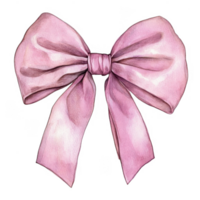 Vintage pink bow ribbon painted with watercolors, isolated on a transparent background, perfect for adding a touch of femininity to designs png