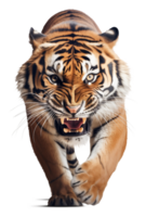 Angry Tiger Walking Front View Isolated on Transparent Background png