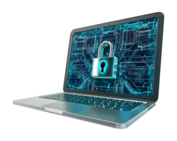 Laptop With Padlock Depicting Data Protection Cyber Security Isolated on Transparent Background png