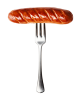 Sausage on Fork Isolated on Transparent Background png