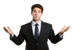 Businessman Questioning Gesture Isolated on Transparent Background png