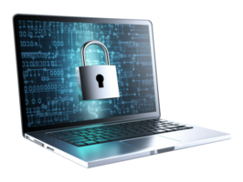 Laptop With Padlock Depicting Cyber Security Data Protection Isolated on Transparent Background png