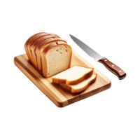 Chopping board and knife with fresh sliced bread on transparent background png