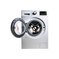 Washing machine with open lid on transparent background png