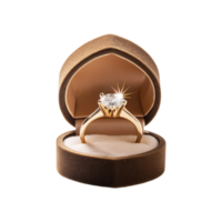 Realistic Diamond ring in a jewellery box on transparent background png