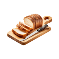 Chopping board and knife with sliced bread on transparent background png