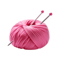 Knitting pink wool with needle on transparent background png