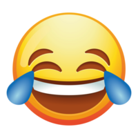 An emoji face with tears of joy, featuring a wide smile and sparkling eyes, expressing overwhelming happiness and laughter in bright yellow. png