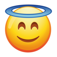 A delightful smiling emoji face with a halo, radiating positivity and innocence with bright yellow colors and a joyful expression. png