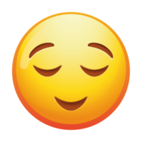 A relieved emoji face, showcasing a soft smile and closed eyes, expressing a sense of comfort and tranquility with bright yellow colors. png
