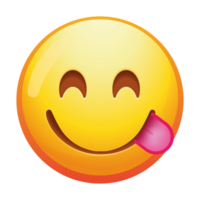 A delightful emoji face savoring food, featuring closed eyes and a big smile, expressing enjoyment and satisfaction with bright yellow colors. png