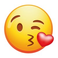 A playful emoji face blowing a kiss, featuring a wink and vibrant colors, expressing affection and love in a fun and cheerful way. png