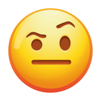 A curious emoji face with a raised eyebrow, expressing skepticism and intrigue with a subtle smile and bright yellow colors. png