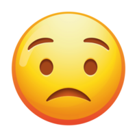 A worried emoji face with raised eyebrows and a slight frown, expressing concern and anxiety in soft yellow tones. png
