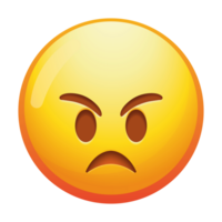 An angry emoji face with furrowed brows and a frown, expressing strong displeasure and frustration in bold yellow tones. png