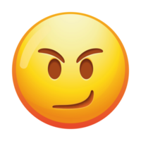 An angry smirking emoji face, showcasing a mischievous grin combined with furrowed brows, expressing playful defiance in vibrant yellow tones. png
