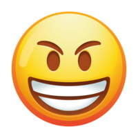 An angry emoji with a big smile, combining a furious expression with a playful grin, conveying a mix of frustration and humor in vibrant yellow tones. png