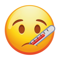 A face with a thermometer emoji, showing a concerned expression, conveying feelings of illness or being unwell in bright yellow tones. png