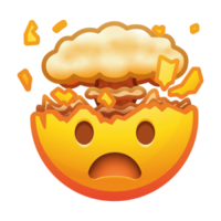 An exploding head emoji, showcasing a face with an open mouth and bursting brains, expressing shock and amazement in vivid yellow tones. png