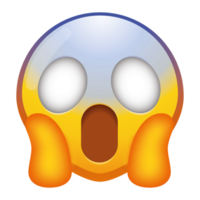 A face screaming in fear emoji, featuring wide eyes and an open mouth, expressing intense fright and shock in bright yellow and blue tones. png