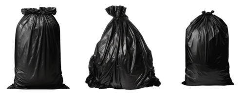 Three black garbage bags isolated on a transparent background for disposal use png