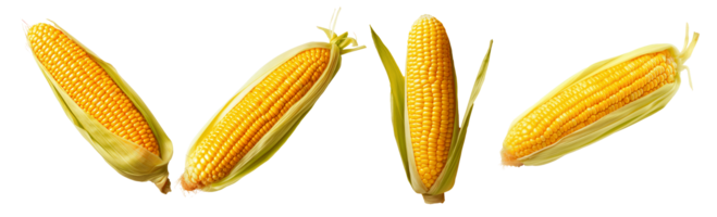 Fresh yellow corn cobs isolated on a transparent background png