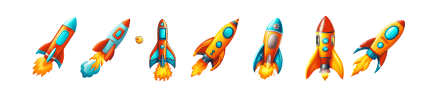 A collection of colorful rockets ready for space launch and exploration png
