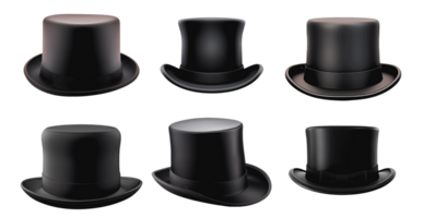 Collection of black top hats in various styles and angles png
