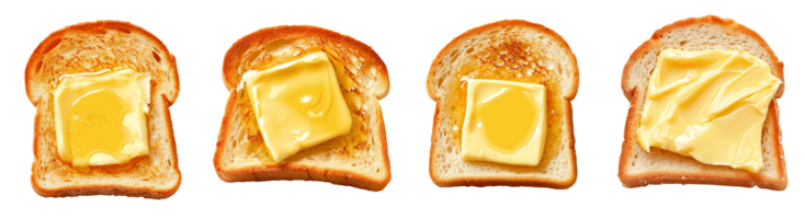 Different stages of butter spread on toasted bread slices png