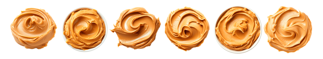 Various swirls of creamy peanut butter on a transparent background png